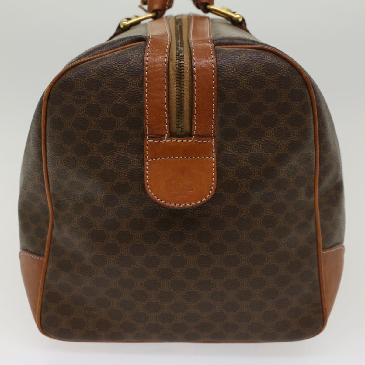 Luxury CELINE Macadam Canvas Boston Bag PVC Leather Brown 48168