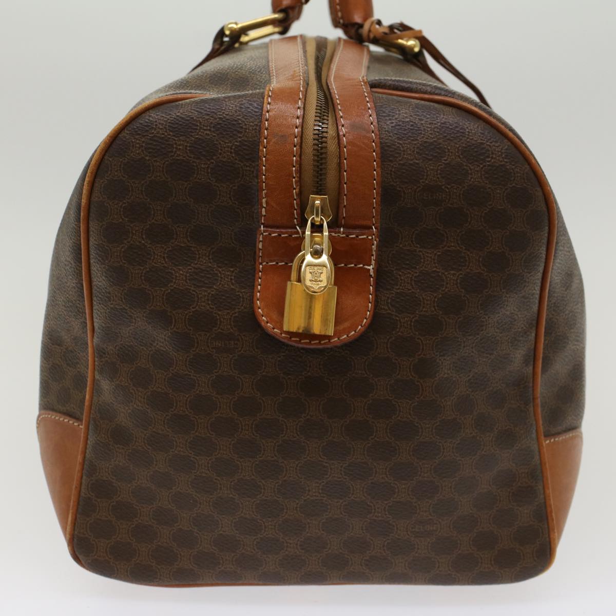 Luxury CELINE Macadam Canvas Boston Bag PVC Leather Brown 48168