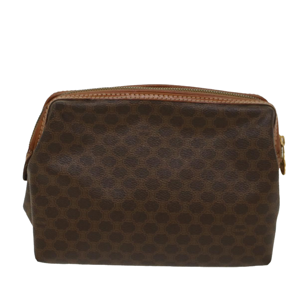 Luxury CELINE Macadam Canvas Pouch PVC Leather Brown 48169