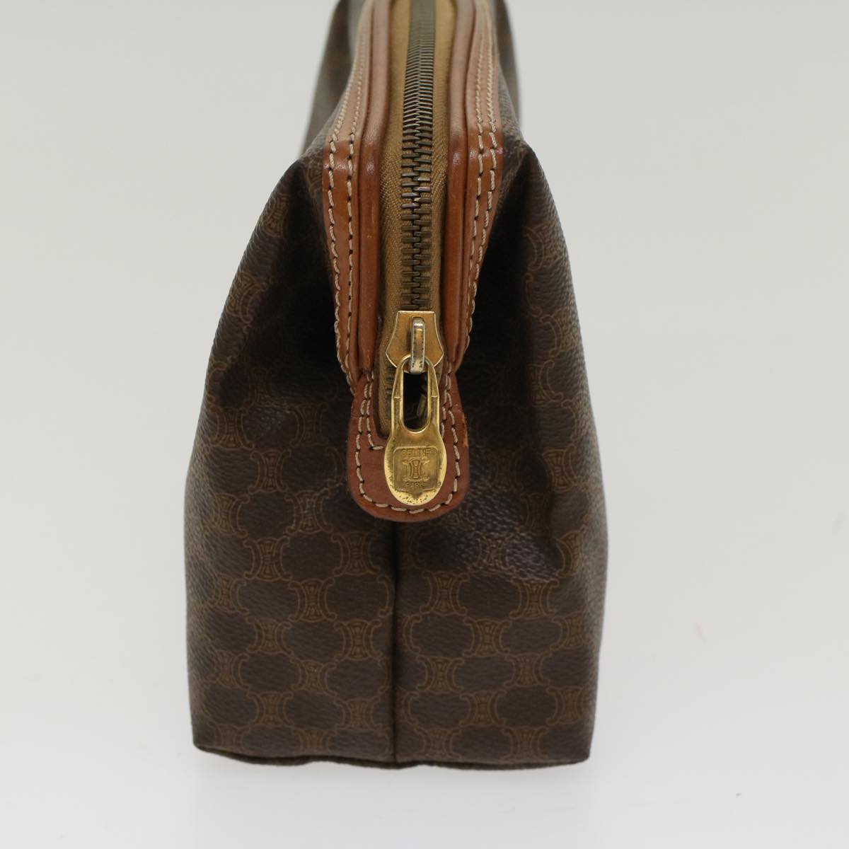 Luxury CELINE Macadam Canvas Pouch PVC Leather Brown 48169