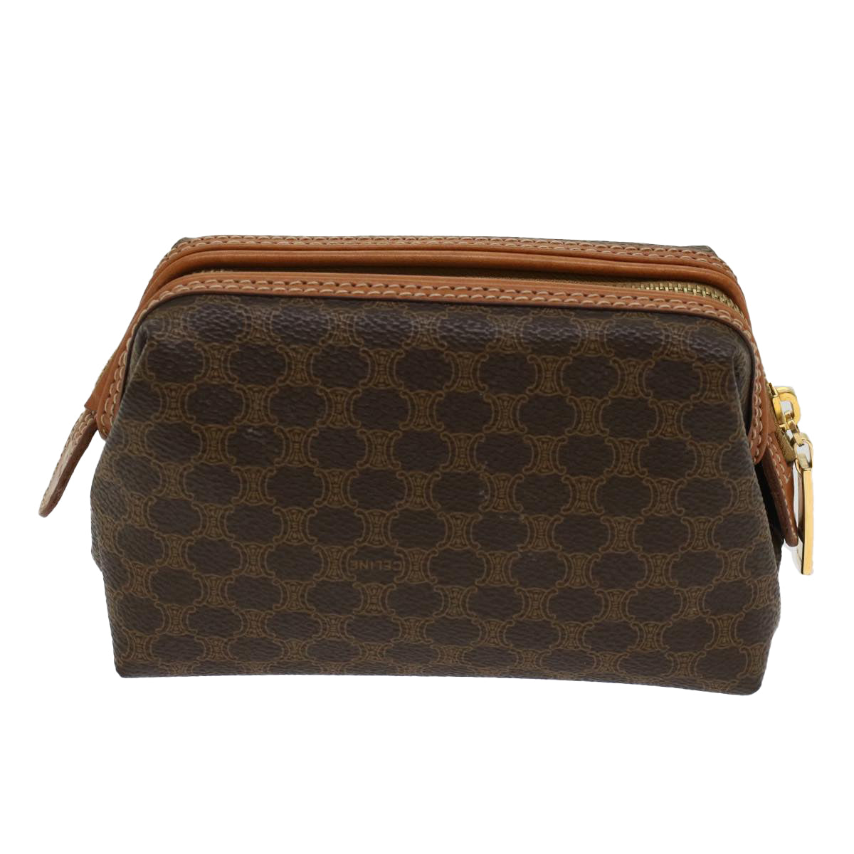 Luxury CELINE Macadam Canvas Pouch PVC Leather Brown 48181