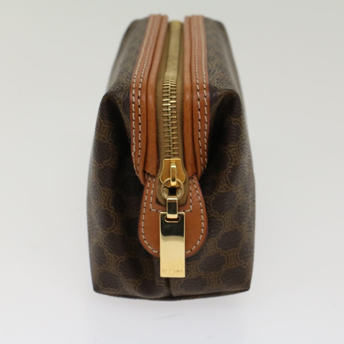 Luxury CELINE Macadam Canvas Pouch PVC Leather Brown 48181