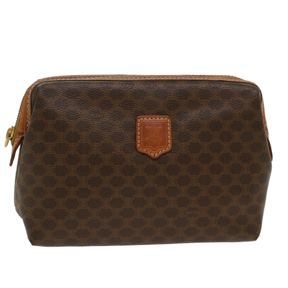 Luxury CELINE Macadam Canvas Pouch PVC Leather Brown 48216