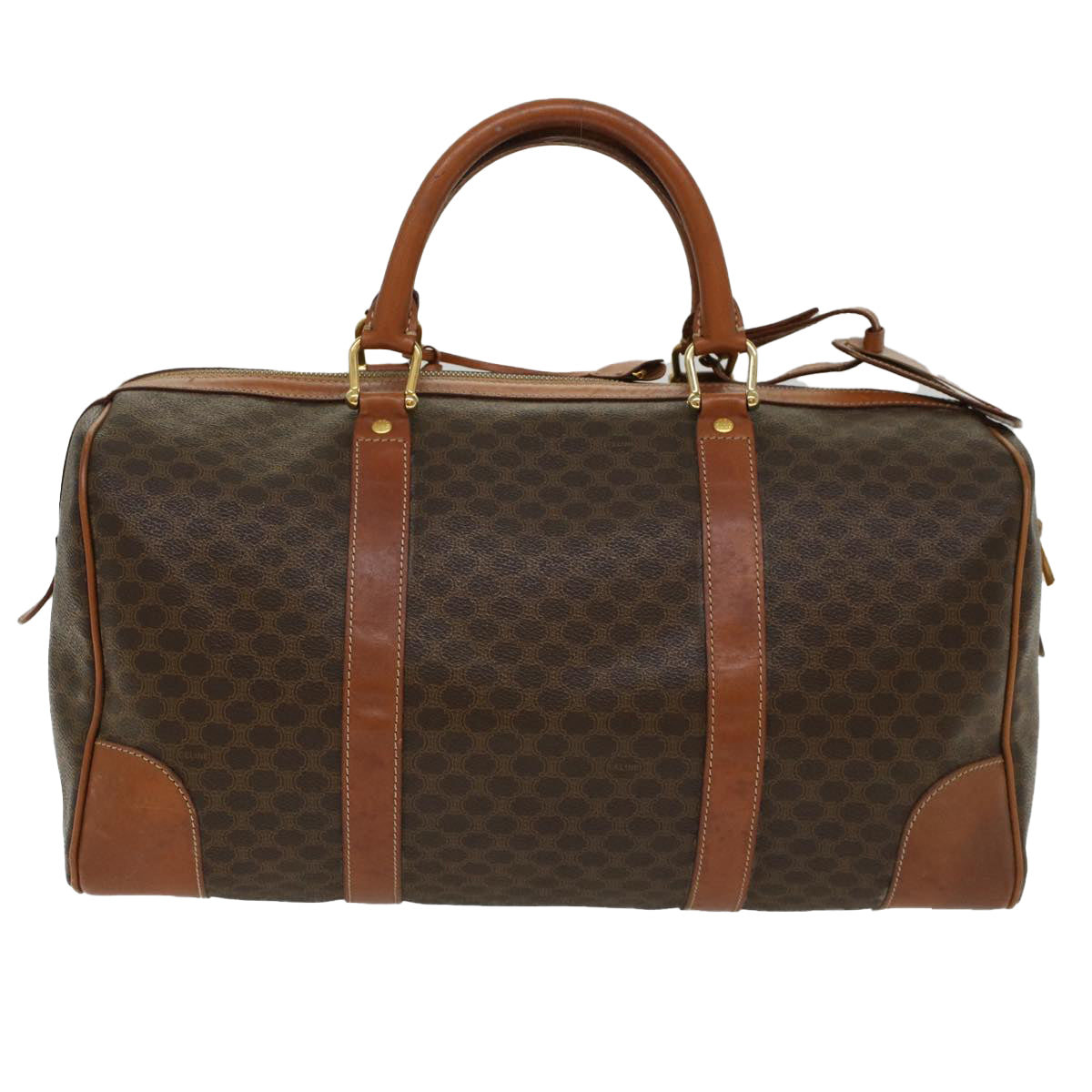 Luxury CELINE Macadam Canvas Boston Bag PVC Leather Brown 48230