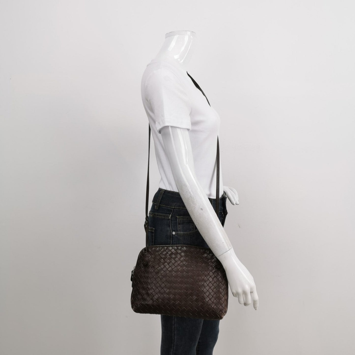 Bottega Veneta Nodini Small Milk Chocolate Brown Intrecciato Leather Crossbody Bag