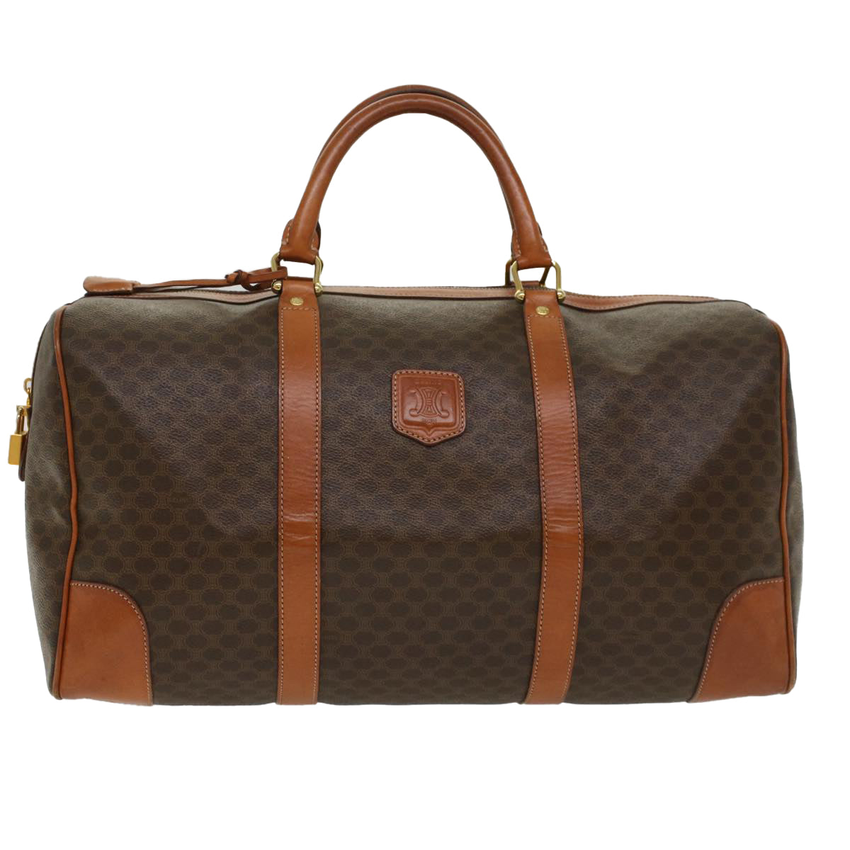 Luxury CELINE Macadam Canvas Boston Bag PVC Leather Brown 48316