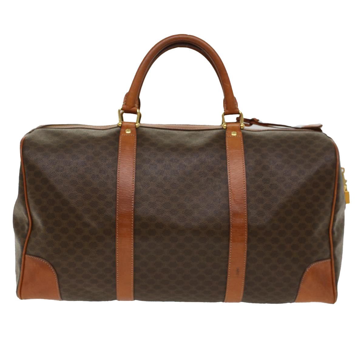 Luxury CELINE Macadam Canvas Boston Bag PVC Leather Brown 48316