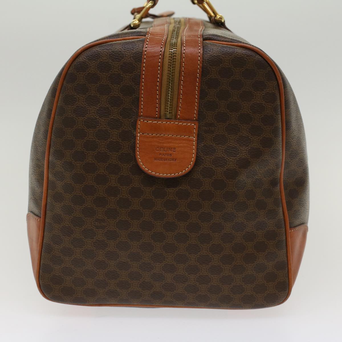 Luxury CELINE Macadam Canvas Boston Bag PVC Leather Brown 48316