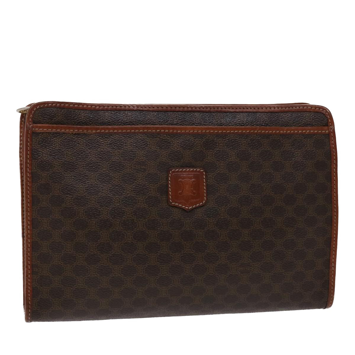 Luxury CELINE Macadam Canvas Clutch Bag PVC Leather Brown 48331