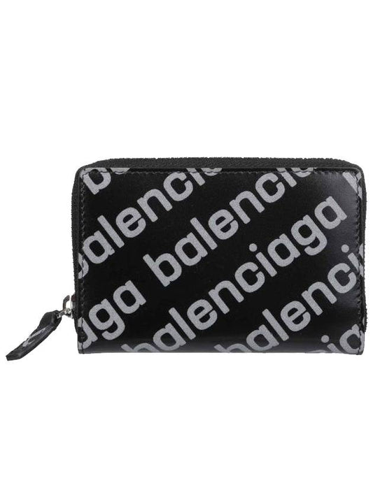 Luxury Balenciaga Trending 2026 All Over Logo Zip Around Half Wallet Black