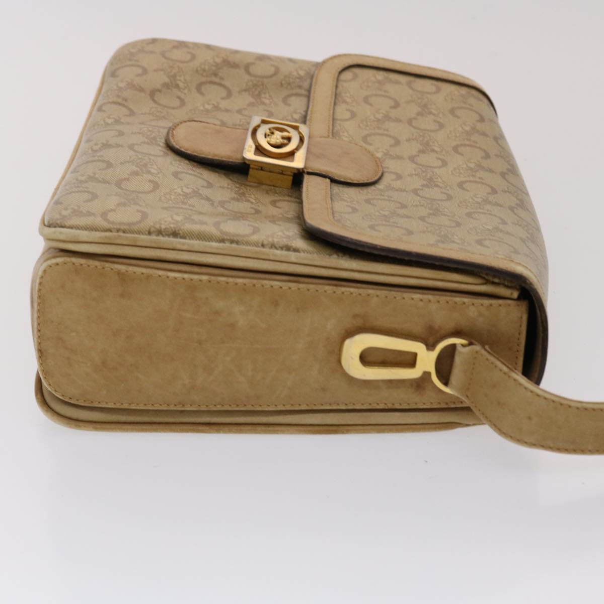Luxury CELINE C Macadam Canvas Shoulder Bag Beige 48459