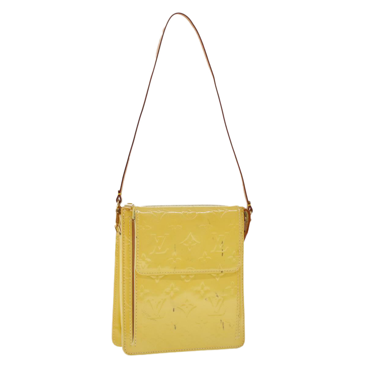 LOUIS VUITTON Monogram Vernis Motto Accessory Pouch Yellow LV