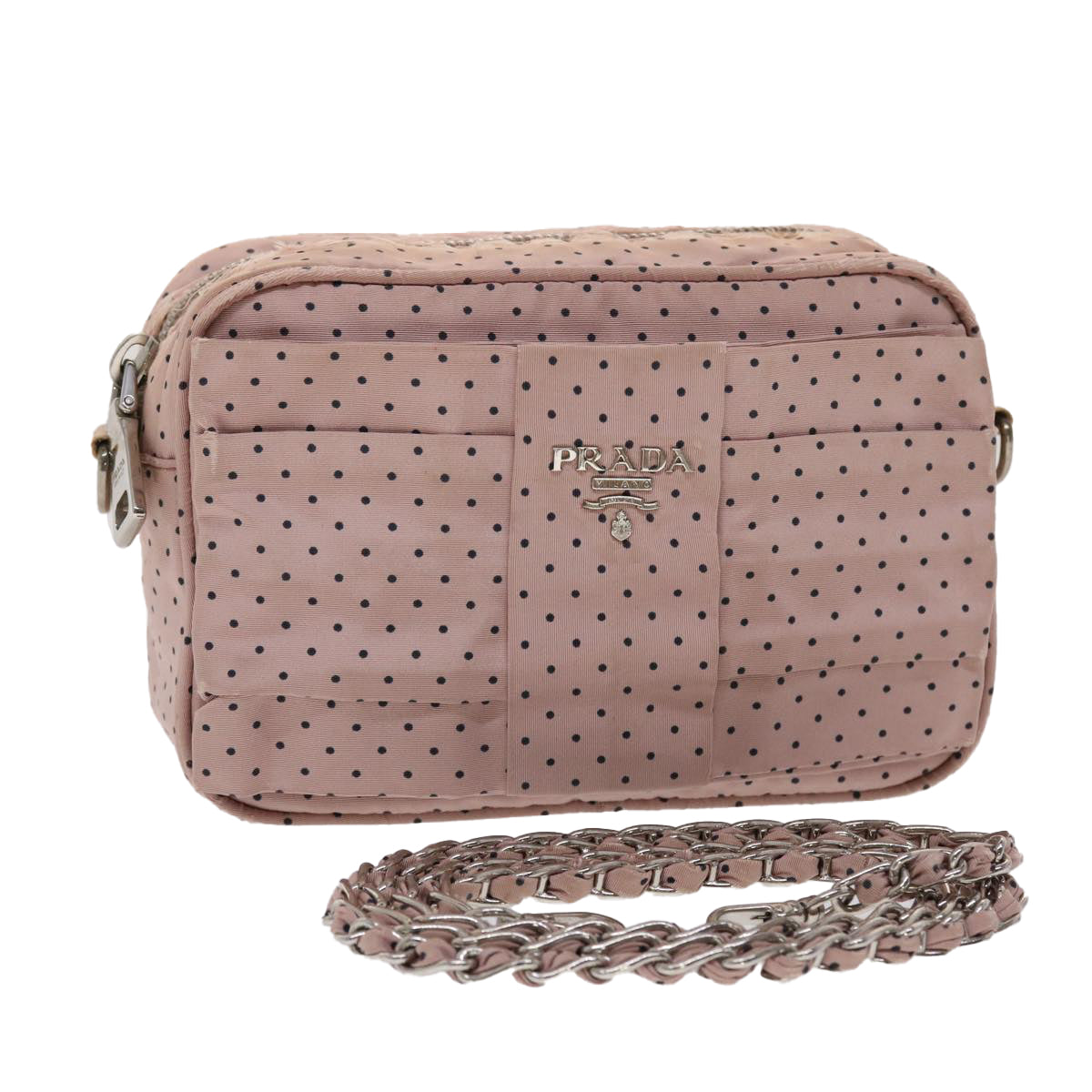 Prada Dot Chain Shoulder Bag Nylon Pink Black
