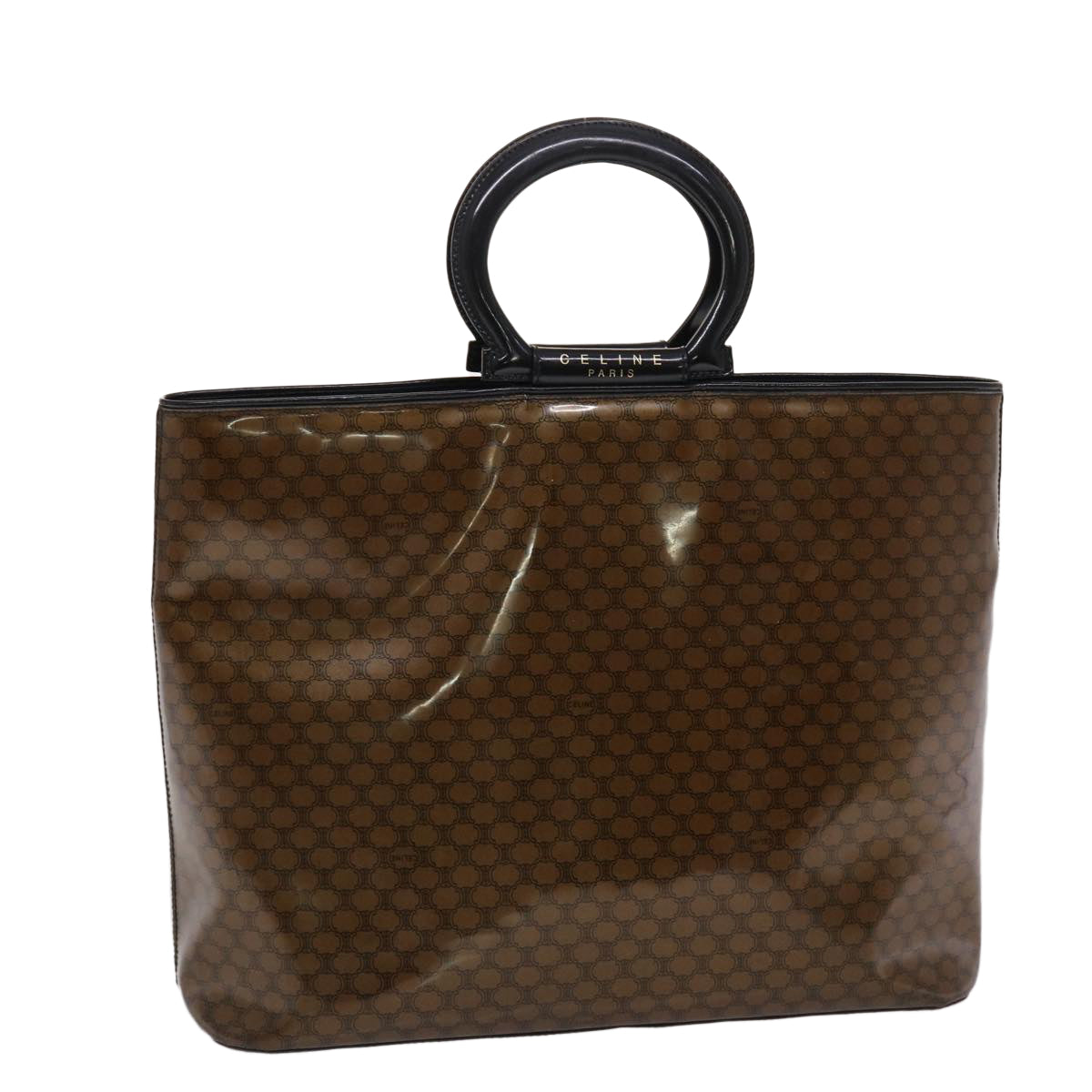 Luxury CELINE Macadam Canvas Hand Bag Enamel Brown Black 48889