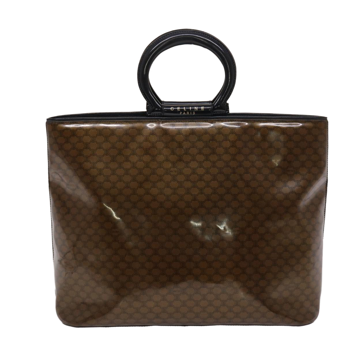 Luxury CELINE Macadam Canvas Hand Bag Enamel Brown Black 48889