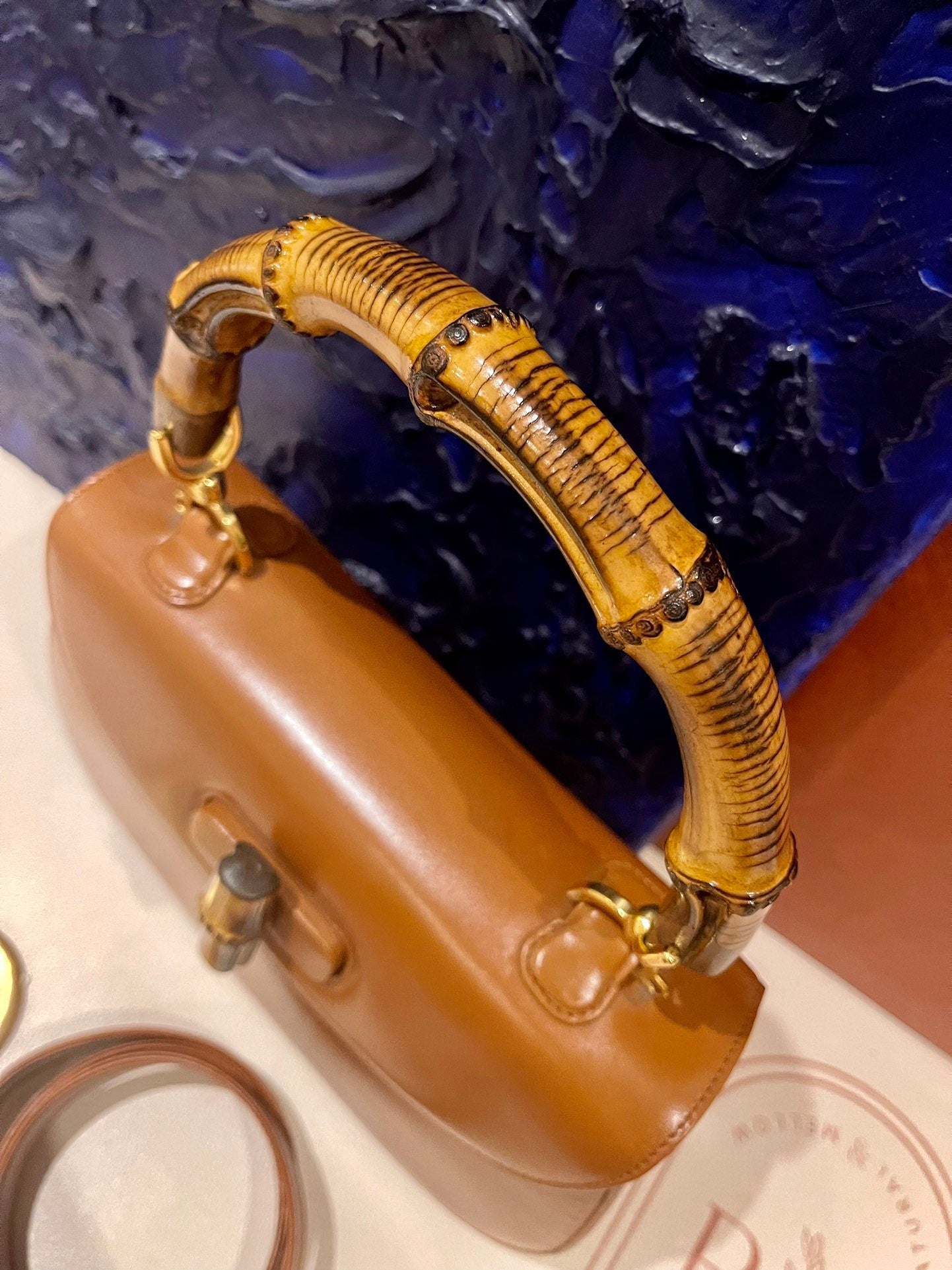 Gucci Bamboo 1947 Top Handle Bag Leather Medium Tan Brown