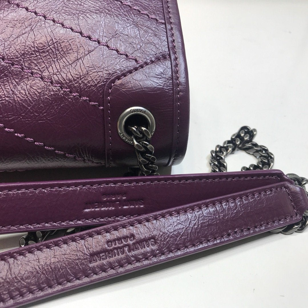 Yves Saint Laurent Niki Baby Chain Bag In Crinkled Dark Violet