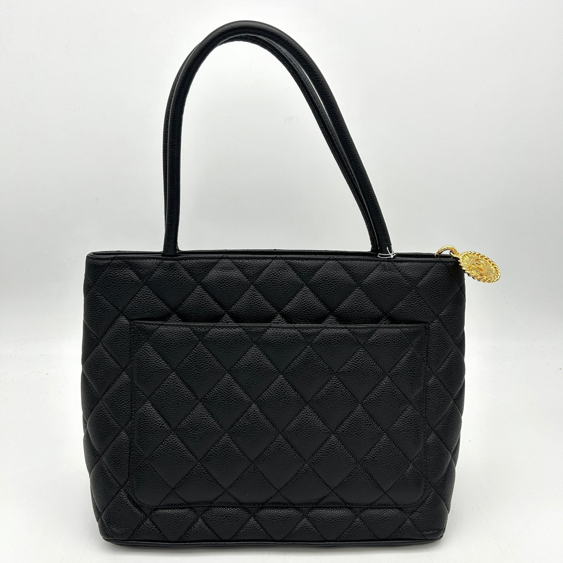 Chanel Black Caviar Medallion Tote Handbag 2001-2003