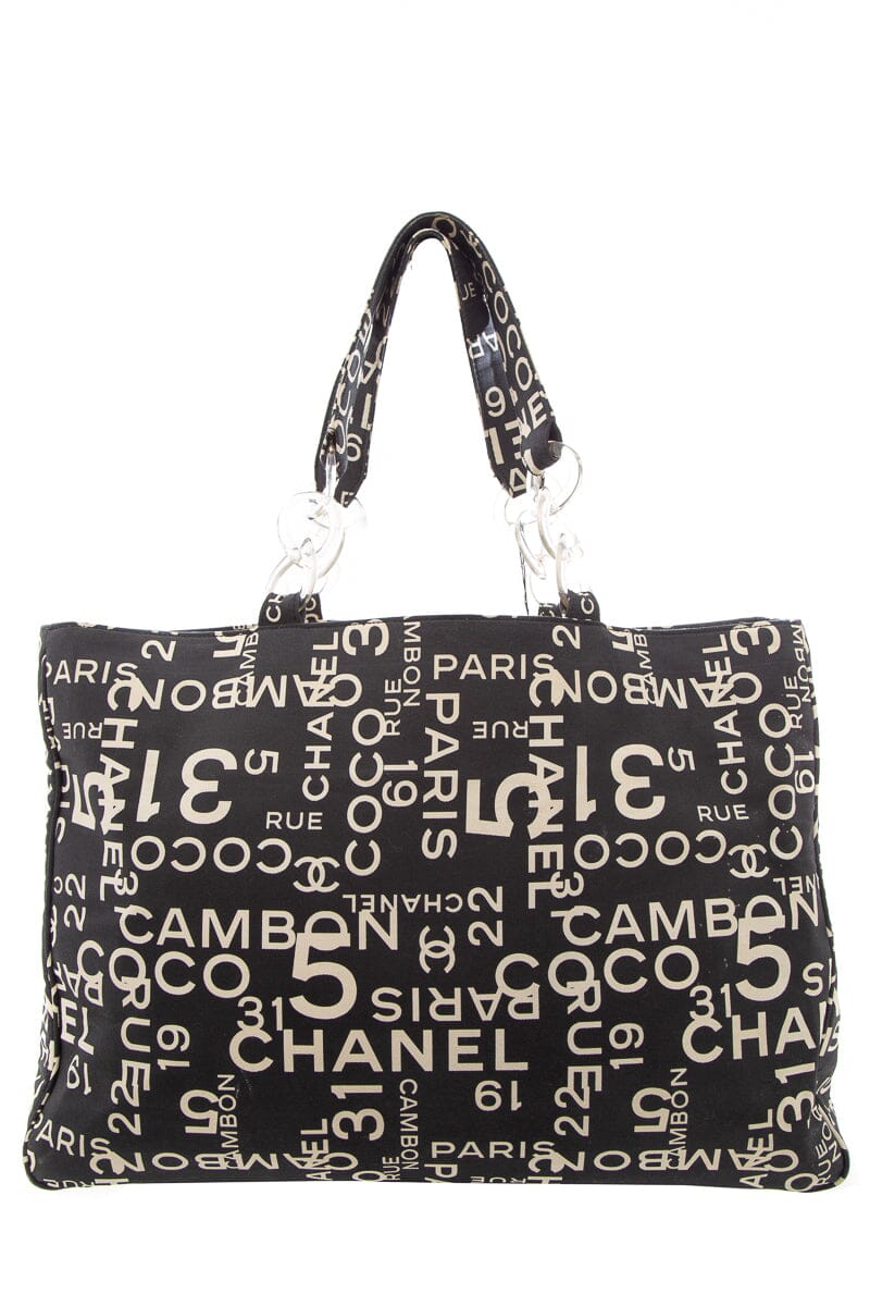 Chanel Black White Rue Cambon Canvas Beach Tote