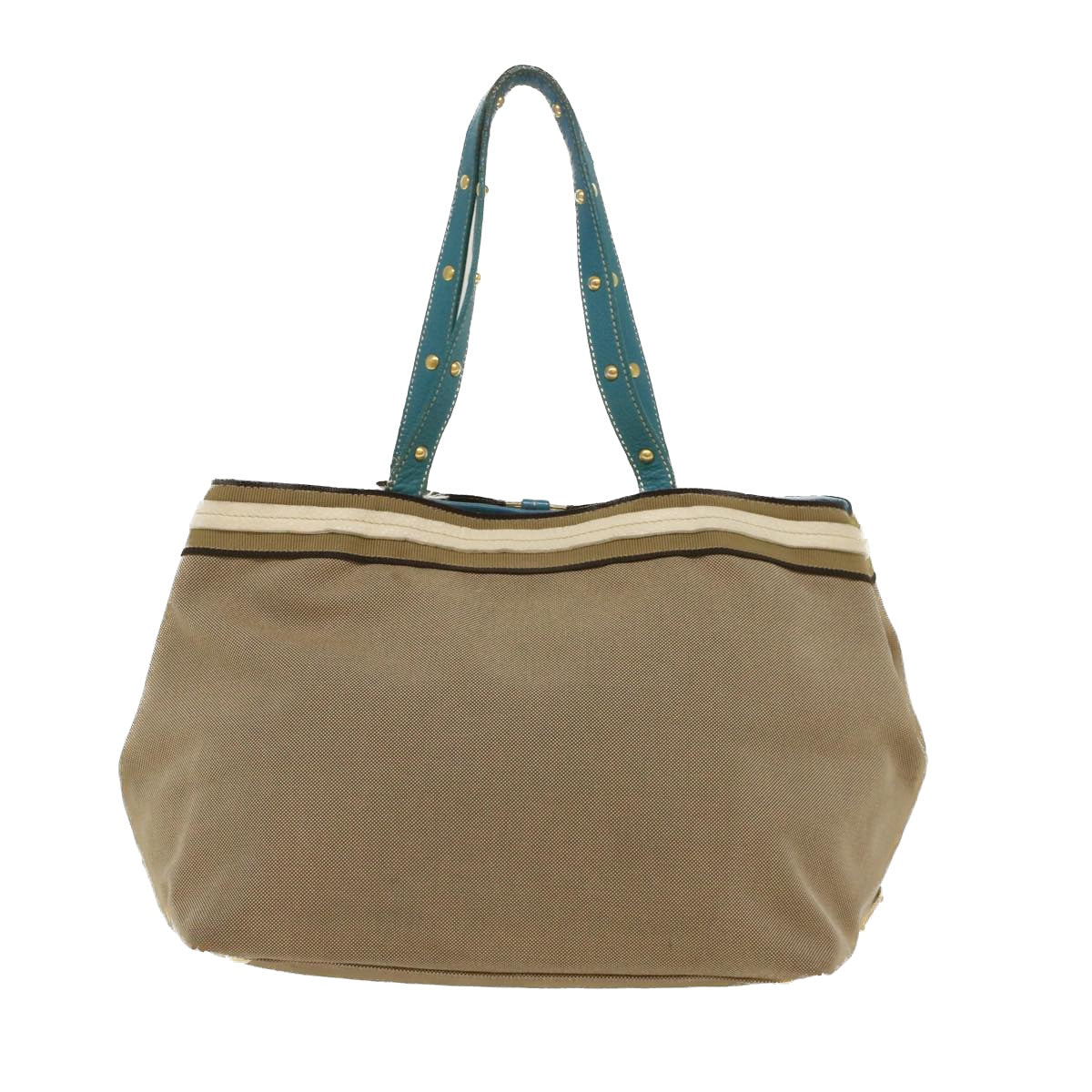 Prada Tote Bag Canvas Leather Beige Light Blue