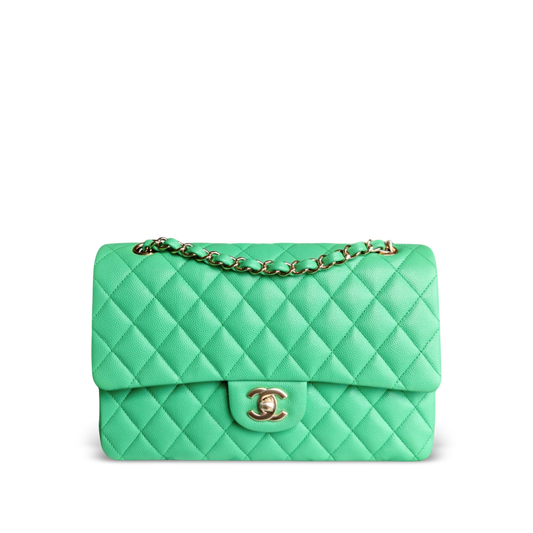 Chanel Classic Flap Medium - Caviar 25CM Quilted Green Gold Hardware Series 27