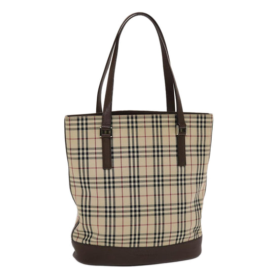 Burberry Nova Check Tote Bag Canvas Leather Beige Brown Auth 49087