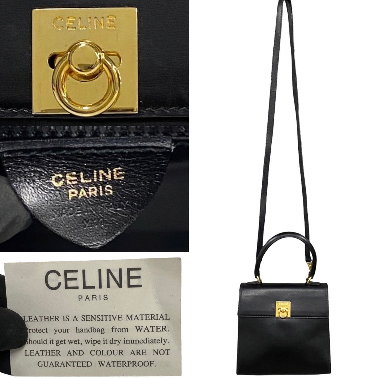 CELINE Shoulder Bag Calfskin, Leather black logo ringMetal Women