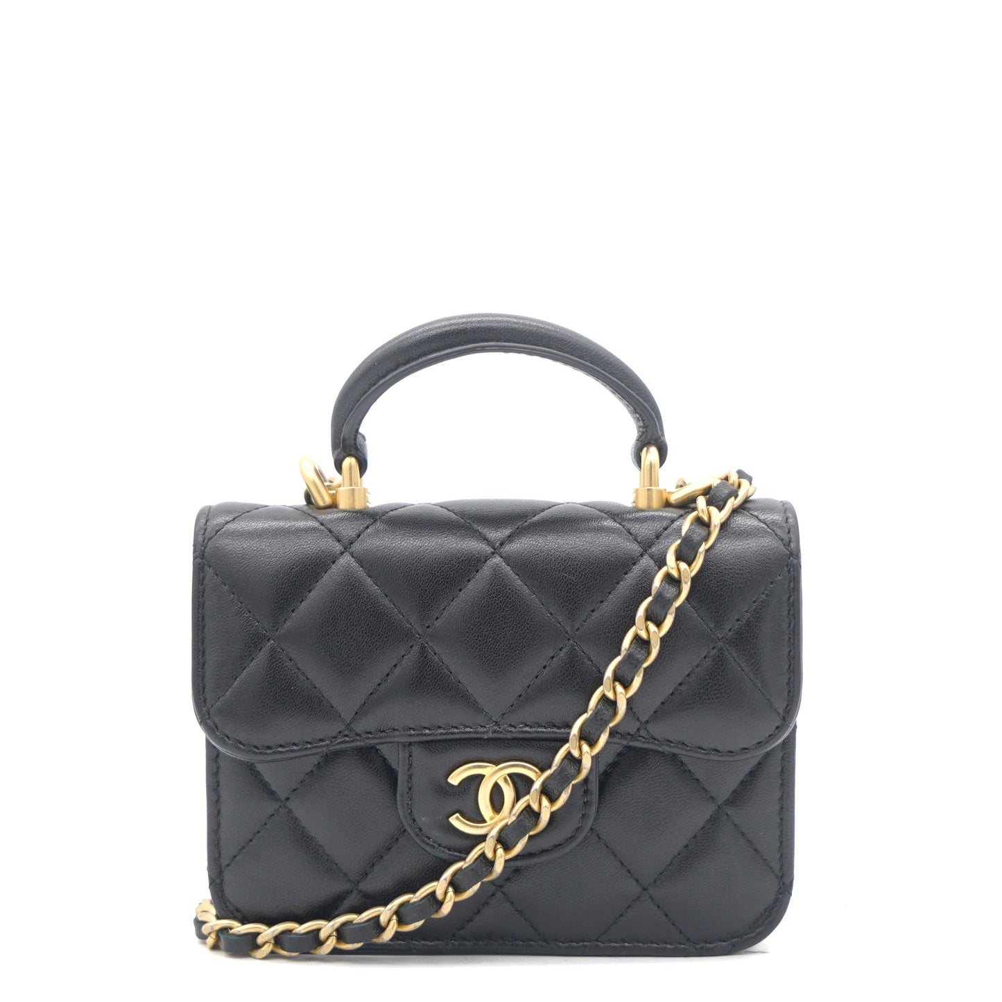 Chanel Black Quilted Leather Nano Top Handle Square Classic Flap Bag