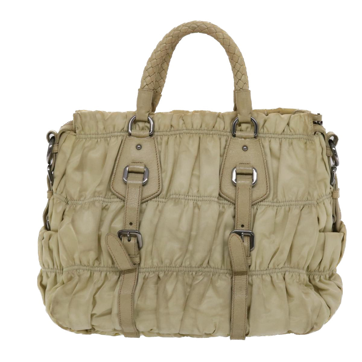 Prada Hand Bag Nylon Leather 2way Beige Cream