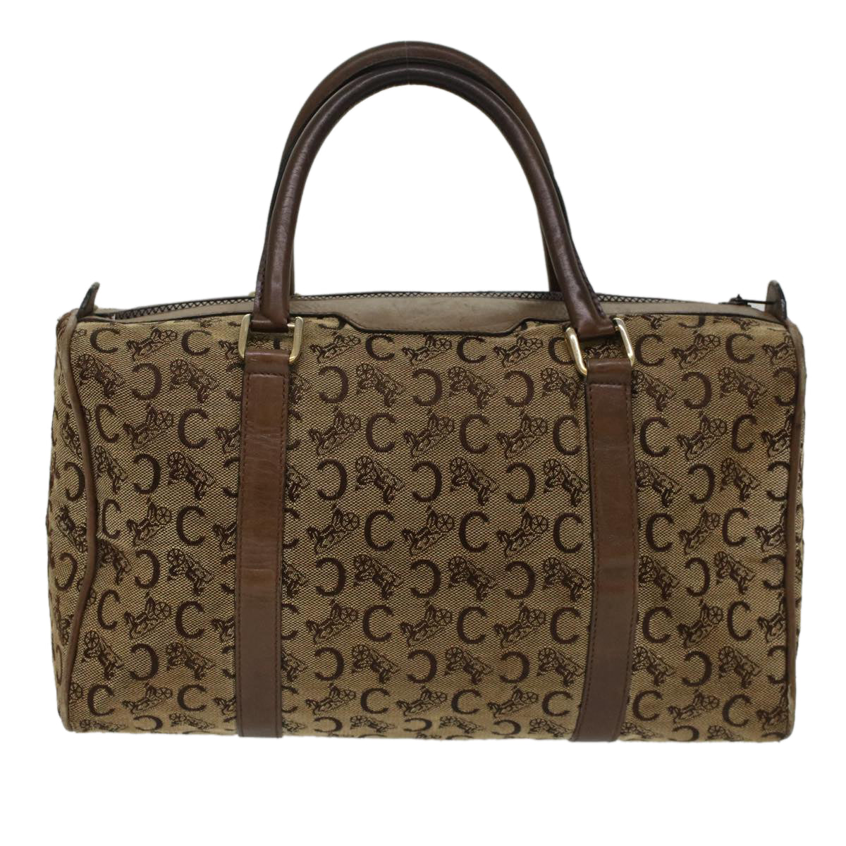 Luxury CELINE C Macadam Canvas Hand Bag Canvas Leather Brown Beige 49314