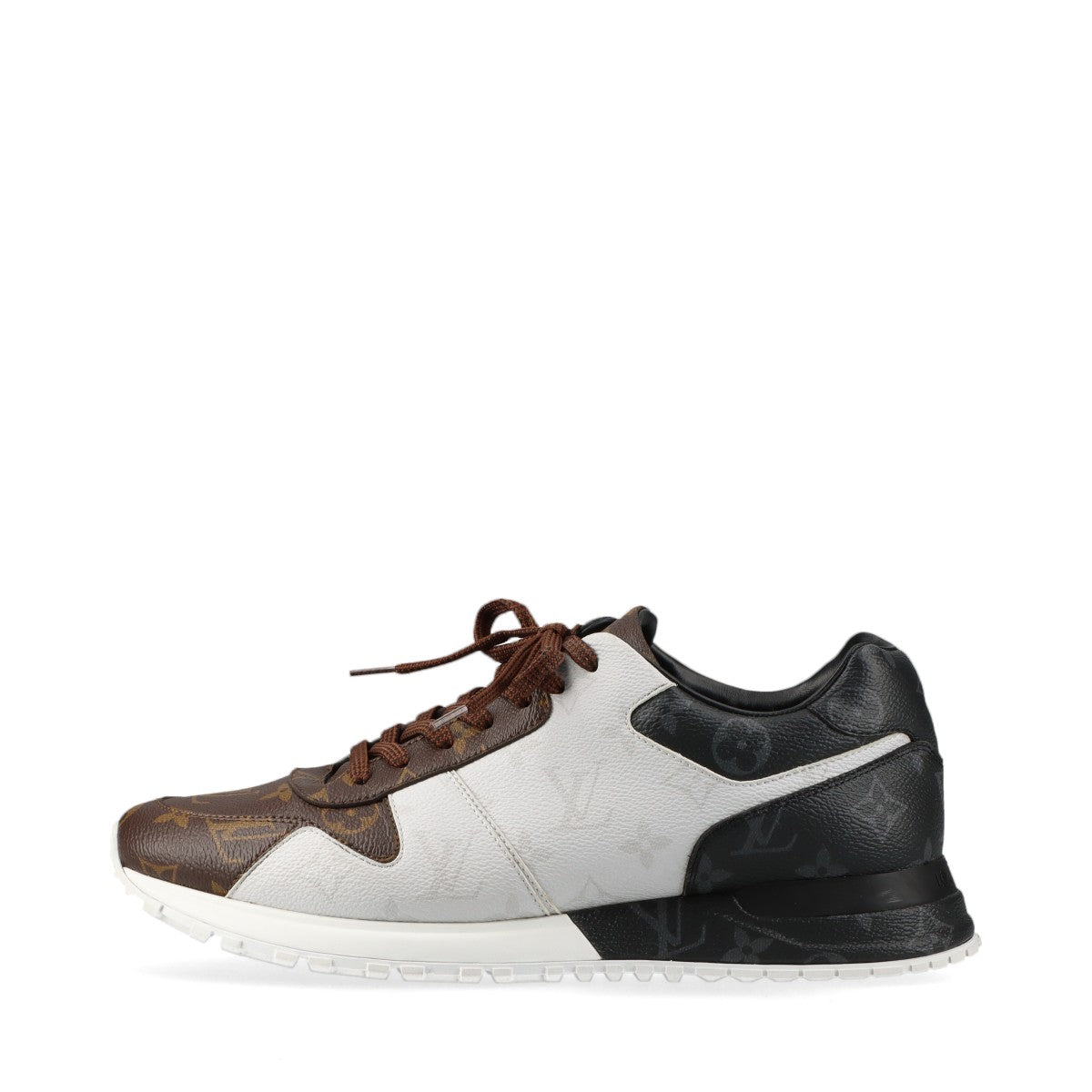 Louis Vuitton Leather Trainers 7.5 Men Black White × Brown LD0231 Monogram