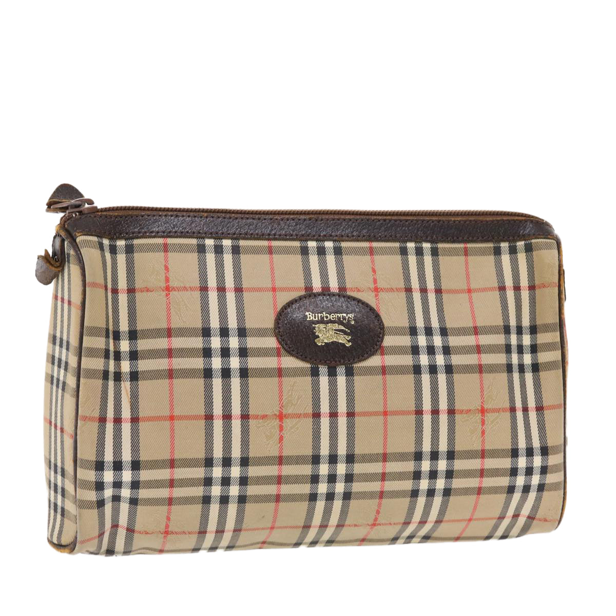 Burberry Nova Check Clutch Bag Canvas Leather Beige Brown Auth 49771