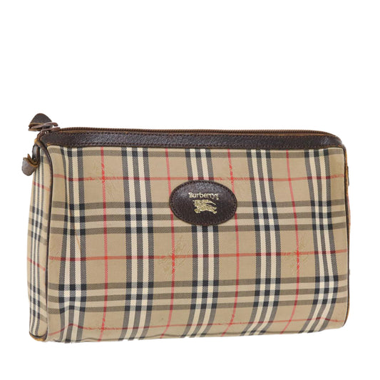 Burberry Nova Check Clutch Bag Canvas Leather Beige Brown Auth 49771