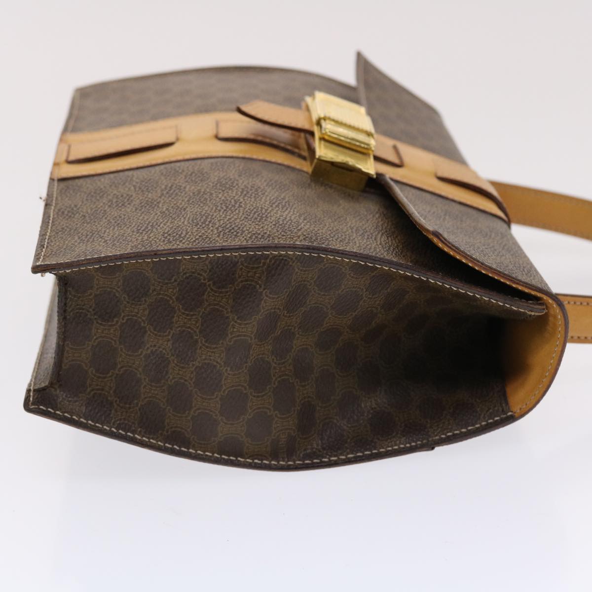 Luxury CELINE Macadam Canvas Hand Bag PVC Leather Brown 49820