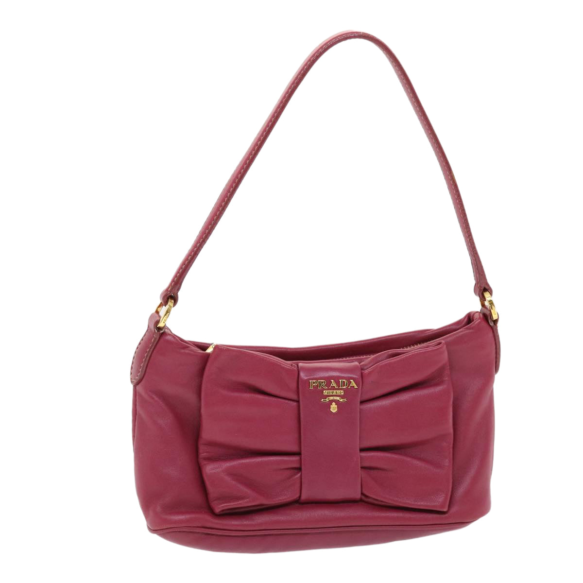 Prada Ribbon Accessory Pouch Leather Pink Luxury Handbag