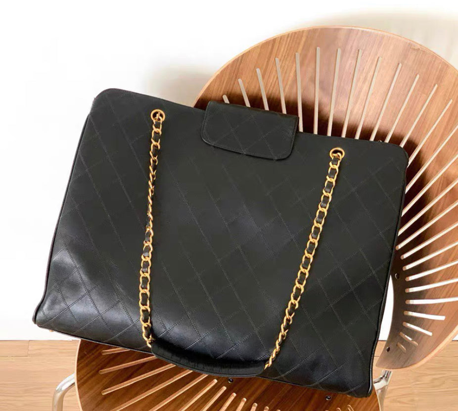 Chanel Quilted Shopper Lambskin Leather Bag