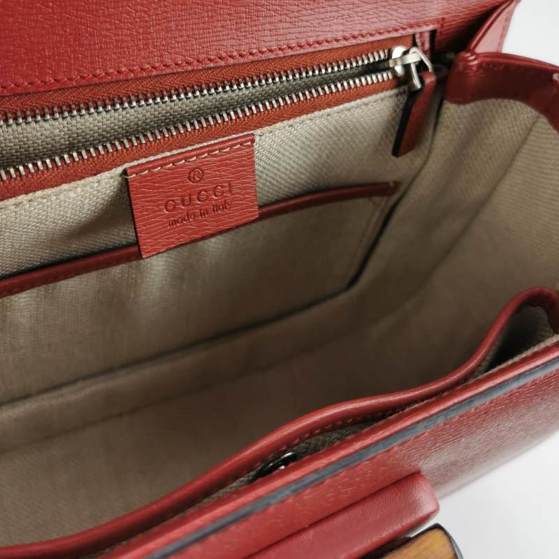 Gucci Bamboo 1947 Top Handle Bag Leather Small Red Burgundy with Strap