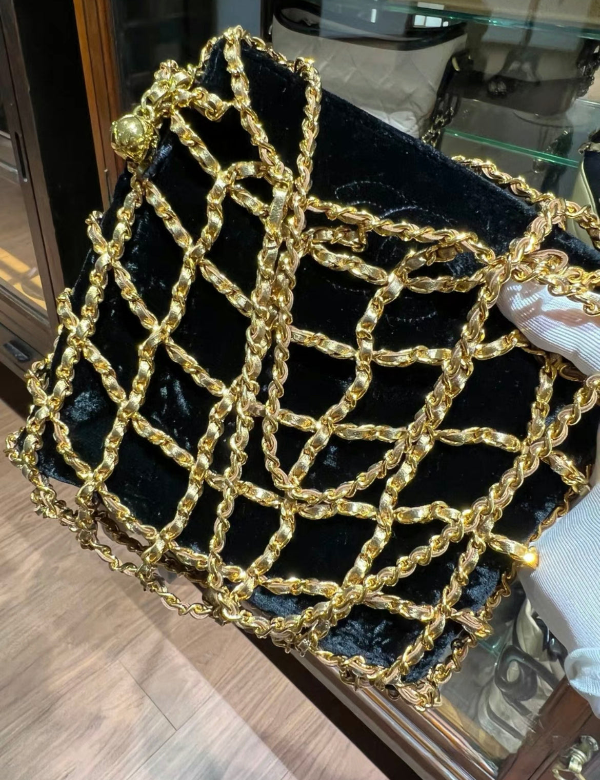 Chanel MinaudiÃ¨re Clutch Rare Micro Mini Woven Chain Black Satin Satchel