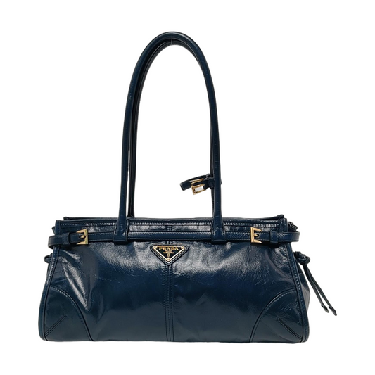 Prada Bonnie Medium Soft Lux Navy Shiny Calfskin Leather Shoulder Bag