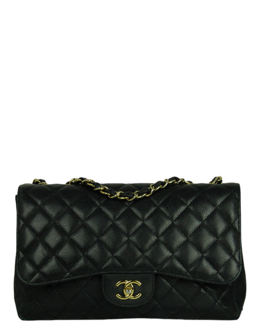 Chanel Black Caviar Leather Single Flap Jumbo Classic Bag