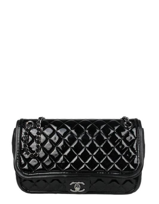 Chanel Black Classic Twist Patent Flap Bag w/ Lambskin Trim