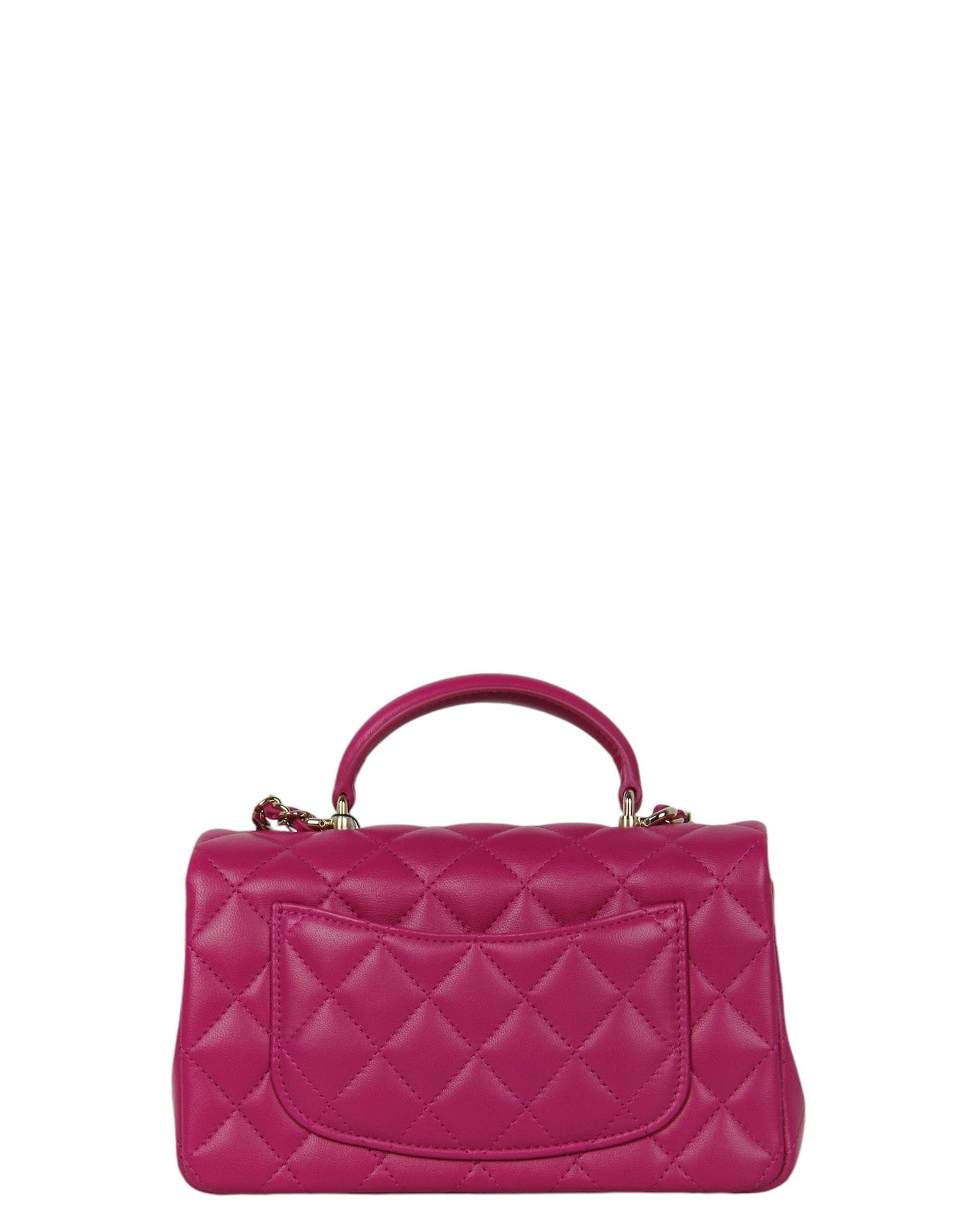 Chanel NWT '24 Fuchsia Lambskin Quilted Mini Top Handle Rectangular Flap Handbag