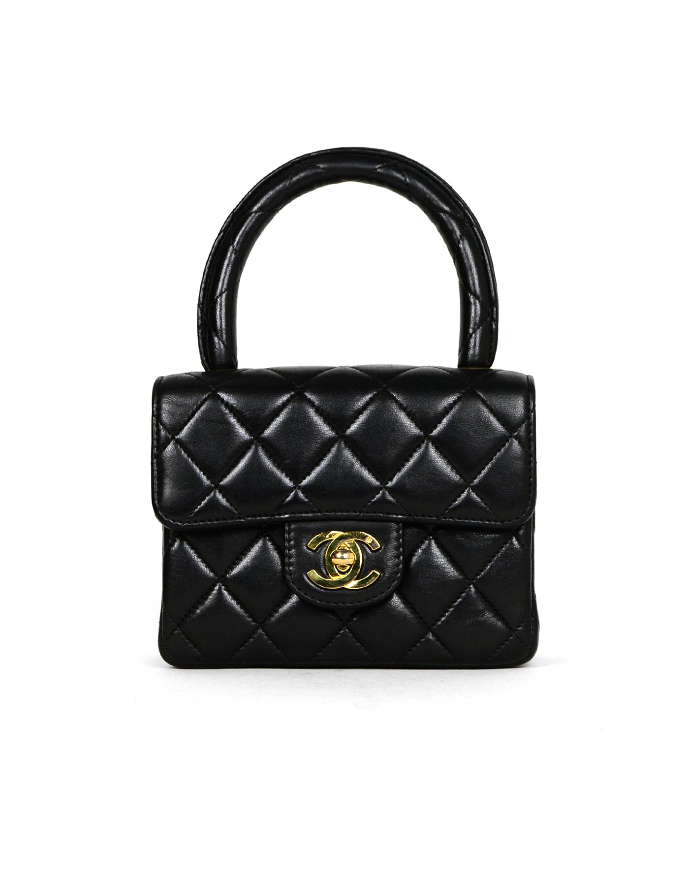 Chanel '90s Black Lambskin Leather Quilted Micro Mini Kelly Flap Bag