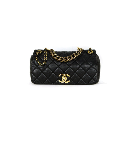 Chanel Black Calfskin Quilted Leather Medium -Bombay Pondichery Flap Bag