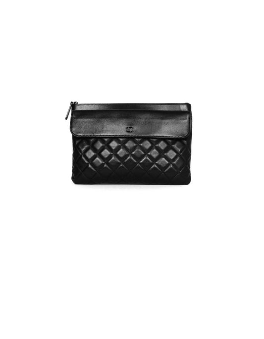Chanel SO Black Lambskin Quilted Pouch Clutch