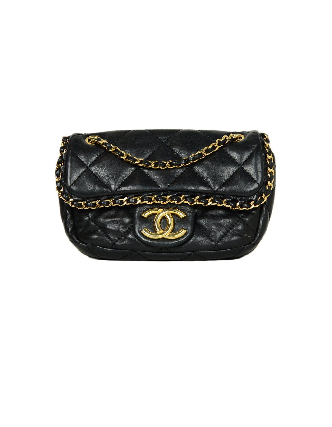 Chanel 2011 Black Lambskin Leather Quilted Mini Chain Me Flap Crossbody Bag