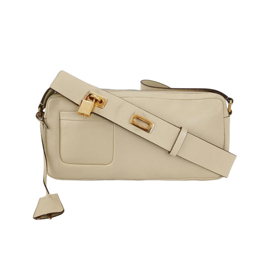Prada East West Camera Bag Cream White Lambskin Leather with Gold-tone Hardware