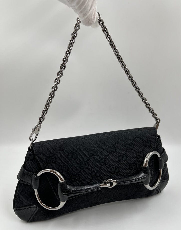 Gucci Horsebit Leather Canvas Shoulder Bag Style 1