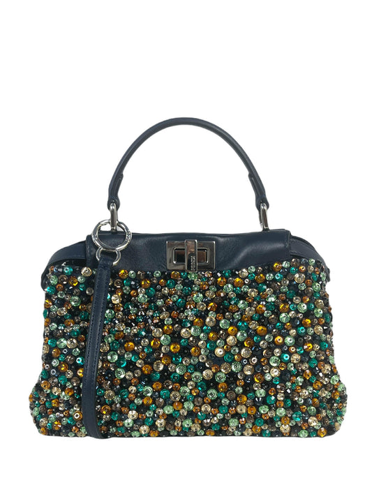 Fendi Navy Leather Mini Peekaboo Crossbody w/ Multicolor Jewels