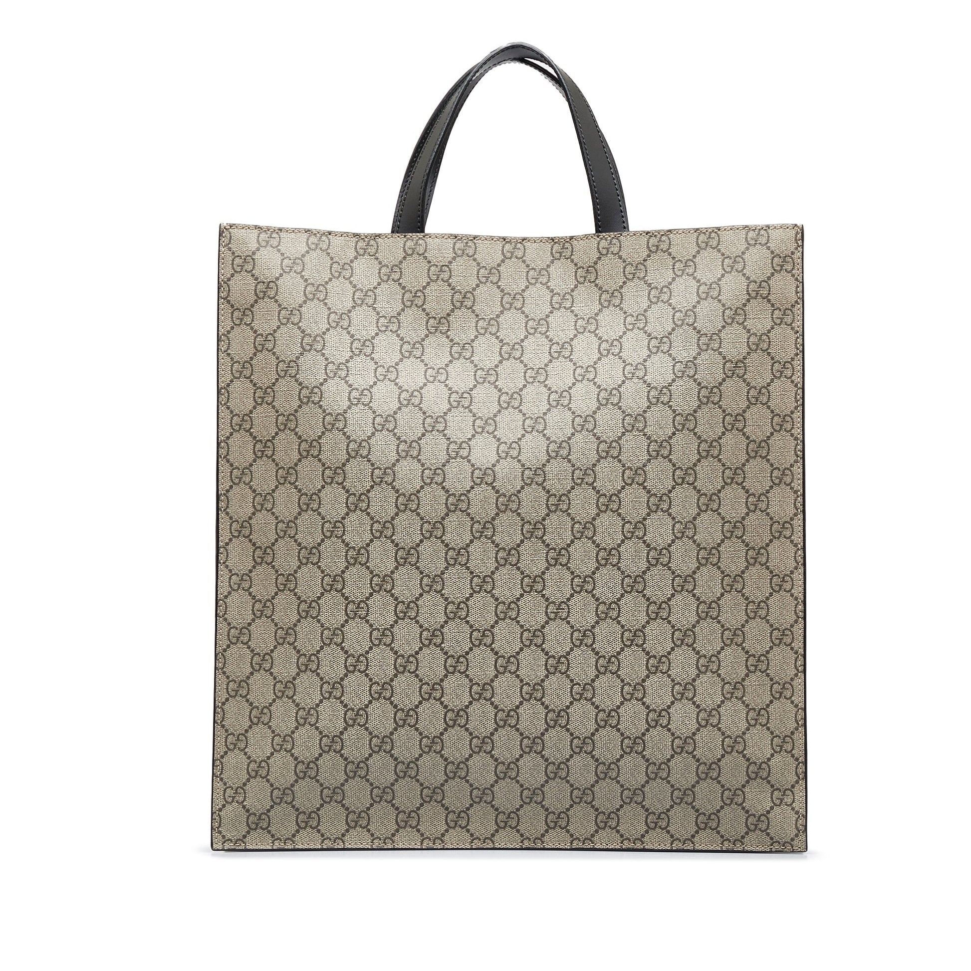 Gucci GG Supreme Brown Leather Canvas Tote Style 2